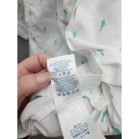 Lands End Womens Button-Down Shirt 2X White With Green Cactus Embroidery Cotton - Picture 6 of 7